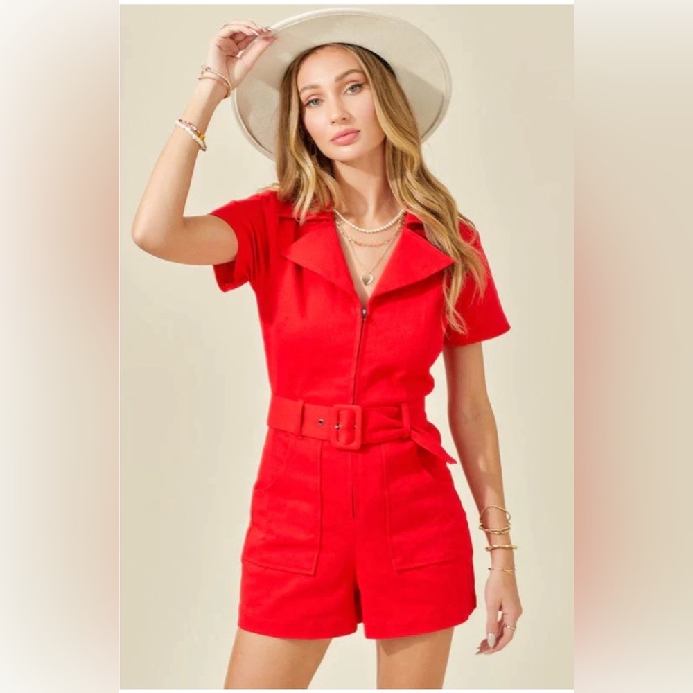 Red belted romper